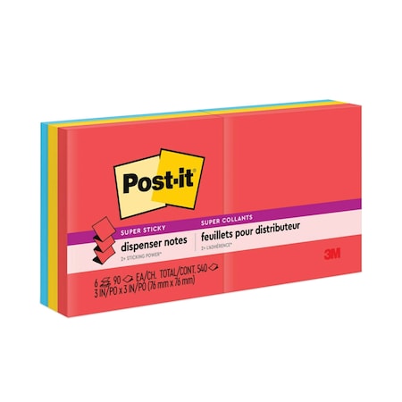 Post-It Note, 3"x3", Pop Up Ss, Ast, PK6 R330-6SSAN